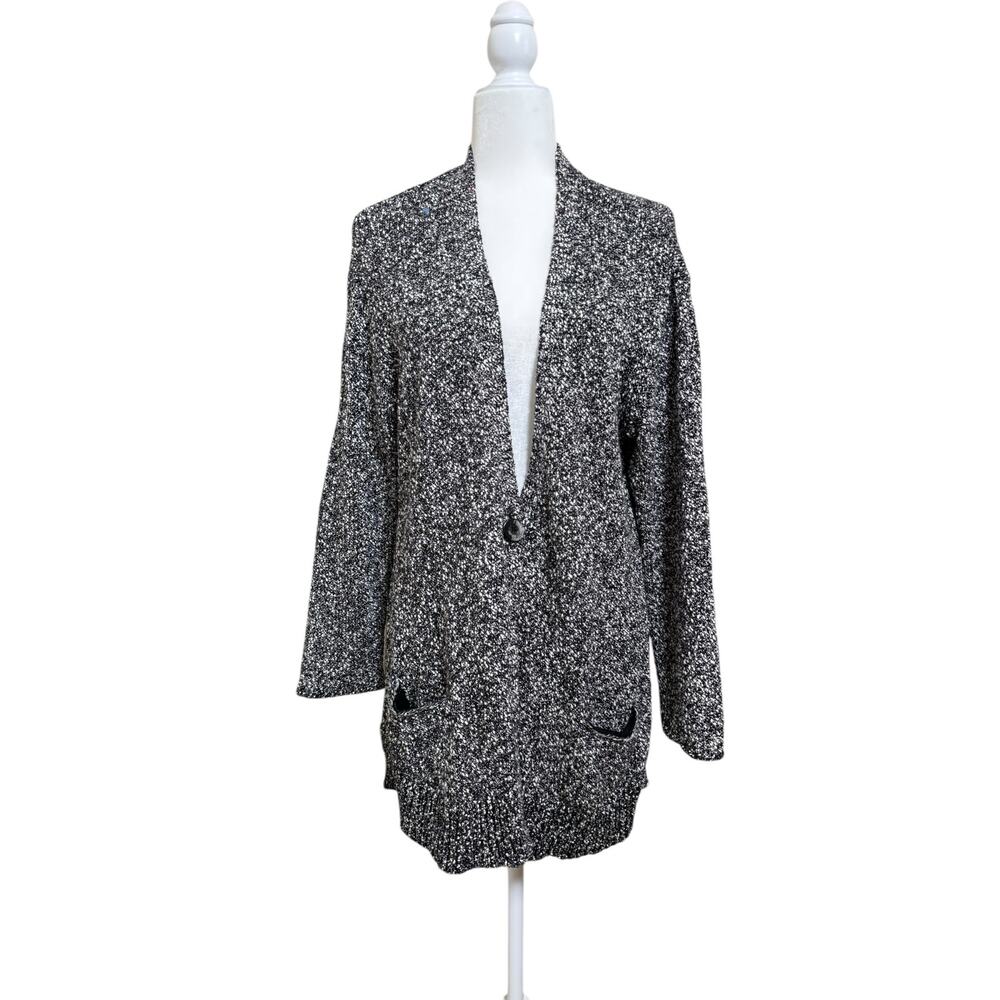J. Jill Women's Black White Marled Long Casual Cotton Cardigan Size Large